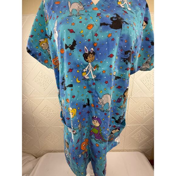 SCRUBS XL SB Fashion Scrubs TOP Blue 48 pit chest Halloween 3 pockets - Picture 6 of 15